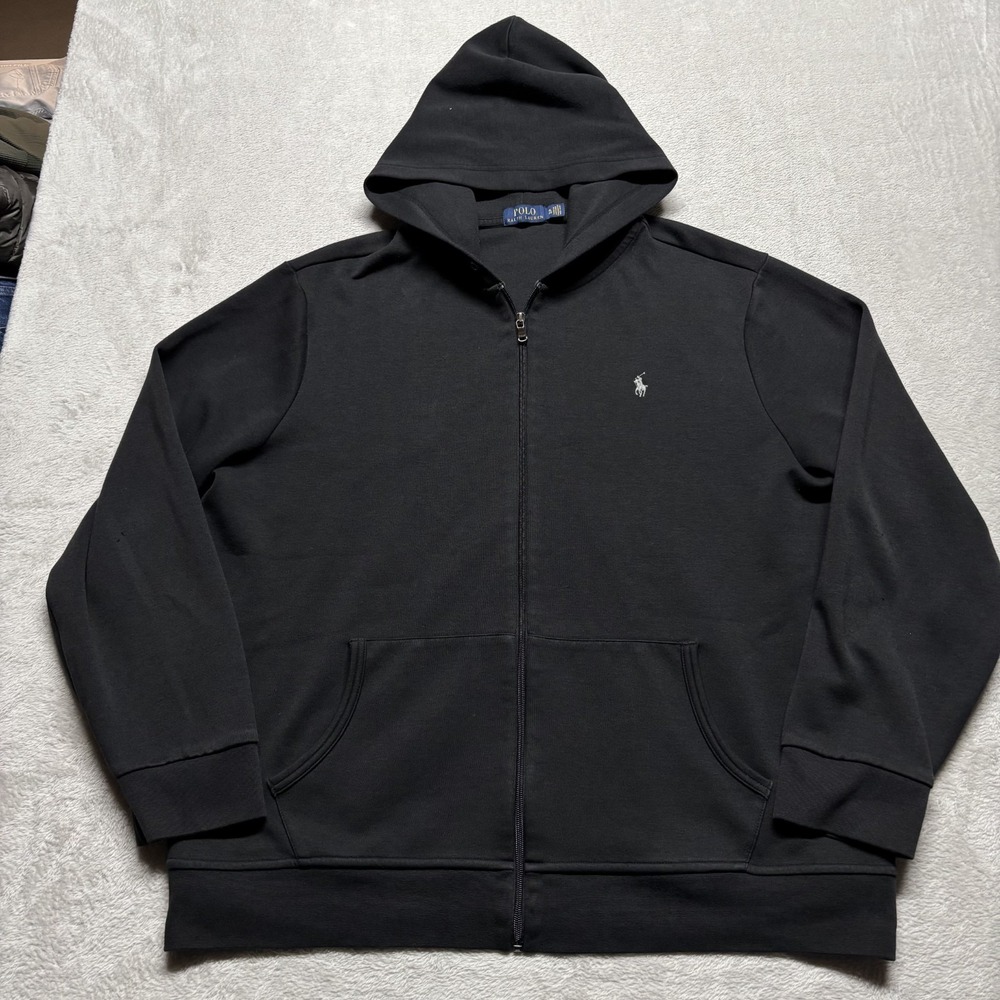 Polo Ralph Lauren Hoodie Mens 2XL XXL Black Full Zip Hooded Fleece Sweatshirt